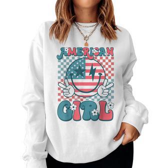 Retro Groovy Fourth 4Th Of July Smile American Girl Women Sweatshirt - Thegiftio UK