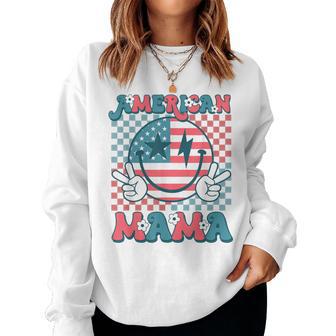 Retro Groovy Fourth 4Th Of July Smile For Mom American Mama Women Sweatshirt - Thegiftio UK