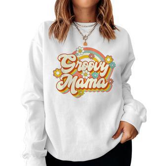 Retro Groovy Mama Family Birthday 60S 70S Hippie Costume Women Sweatshirt - Seseable