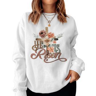 Retro Groovy He Is Risen Floral Jesus Easter Day Christians Women Sweatshirt - Seseable