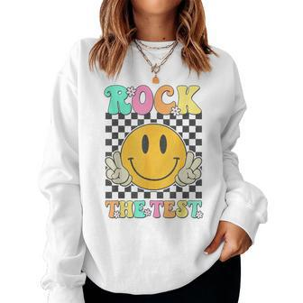 Retro Groovy Test Day Rock The Test Smile Hippie Girls Women Women Sweatshirt - Seseable