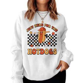 Retro Just Here For The Hotdogs Baseball Mom Sport Lover Women Sweatshirt - Monsterry UK