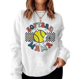 Retro Softball Mama Softball Sports Mom Travel Ball Women Sweatshirt - Monsterry