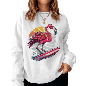 Retro Surfboard Surfboarders Vintage Surfing Flamingo Women Sweatshirt - Monsterry