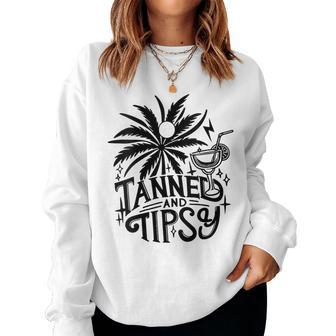 Retro Tanned And Tipsy Beach Summer Vacation Women Sweatshirt - Monsterry