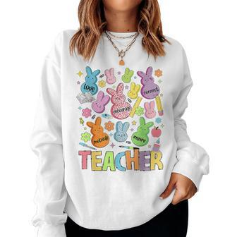 Retro Teacher Of Sweet Bunny Apparel Cute Teacher Easter Day Women Sweatshirt | Mazezy