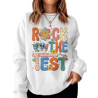 Rock The Test Testing Day Retro Groovy Teacher Student Women Sweatshirt | Mazezy UK
