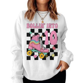 Rolling Into 10 Years Old Roller Skating Girl 10Th Birthday Women Sweatshirt - Monsterry