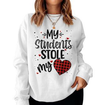 My Students Stole My Heart Teachers Plaid Valentines Day Women Sweatshirt - Seseable
