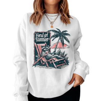 Vintage Feral Girl Summer Opossum Raccoon Girls Women Women Sweatshirt - Thegiftio UK