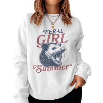Vintage Feral Girl Summer Opossum Women Sweatshirt - Monsterry