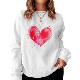 Watercolor Love Heart Graphic Valentine's Day Girls Women Sweatshirt - Monsterry AU