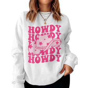 Western Country Rodeo Cowgirl Hat Girls Groovy Howdy Women Sweatshirt - Thegiftio UK