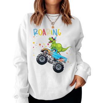 Youth 5Th Birthday T Rex Dinosaur Monster Truck Boys And Girls Women Sweatshirt - Thegiftio UK