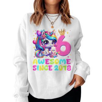 Youth 6 Years Old Awesome Since 2018 6Th Birthday Unicorn Girls Women Sweatshirt - Thegiftio UK
