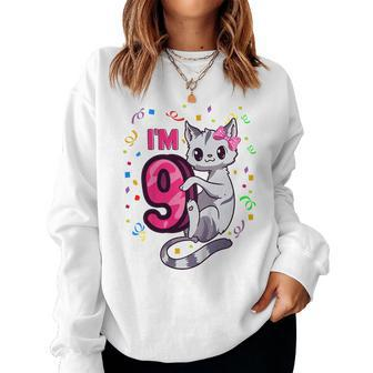 Youth Girls 9Th Birthday Outfit I'm 9 Years Old Cat Kitty Kitten Women Sweatshirt - Seseable