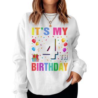 Youth It's My 4Th Birthday 4 Four Happy Birthday Boys Or Girls Women Sweatshirt - Thegiftio UK
