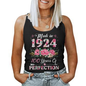 100 Year Old Made In 1924 Floral 100Th Birthday Women Women Tank Top | Mazezy