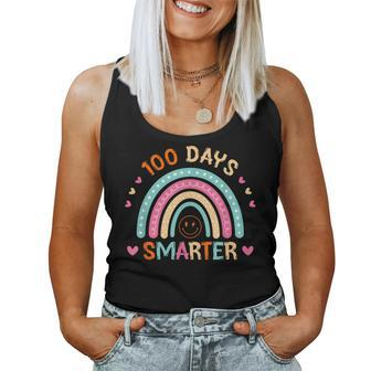 100Th Day Of School Teacher 100 Days Smarter Rainbow Groovy Women Tank Top - Seseable