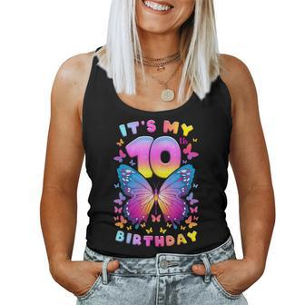 10Th Birthday Girl 10 Years Butterfly Number 10 Women Tank Top - Monsterry