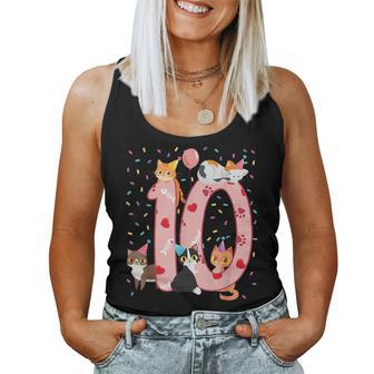 10Th Birthday Girl Cute Cat Outfit 10 Years Old Bday Party Women Tank Top - Monsterry AU