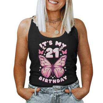 21St Birthday Girl 21 Years Butterflies And Number 21 Women Tank Top - Thegiftio UK