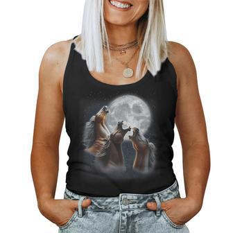 3 Horses Howling At The Moon Horse Lover Equestrian Women Tank Top | Mazezy AU