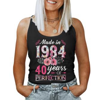40 Year Old Made In 1984 Floral Flower 40Th Birthday Womens Women Tank Top - Monsterry AU