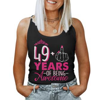 I Am 49 Plus 1 Middle Finger Pink Queen Crown 49Th Birthday Women Tank Top - Thegiftio UK