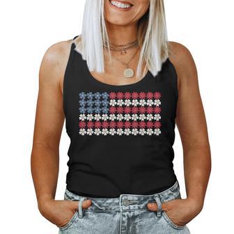 4Th Of July For Flora Flower Usa Flag America Women Tank Top - Monsterry CA