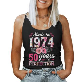 50 Year Old Made In 1974 Floral Flower 50Th Birthday Womens Women Tank Top - Seseable