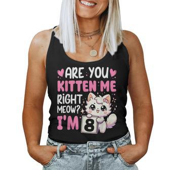 8Th Birthday For Girls 8Yr 8 Year Old Kitten Cat Bday Women Tank Top - Monsterry