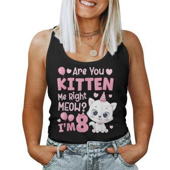 8Th Cat Birthday Party Eight Year Old Girl Kitty Birthday Women Tank Top - Seseable