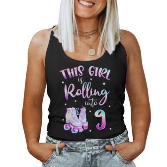 9Th Bday Rolling Into 9 Birthday Girl Roller Skate Party Women Tank Top - Thegiftio UK