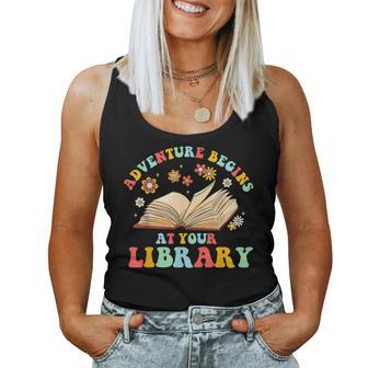 Adventure Begins At Your Library Summer Reading 2024 Groovy Women Tank Top - Thegiftio UK