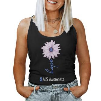 Als Awareness Month Blue Sunflower Ribbon Als Warrior Women Tank Top - Seseable