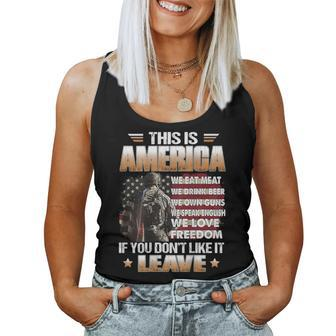 This Is America We Eat Meat We Drink Beer On Back Women Tank Top | Mazezy