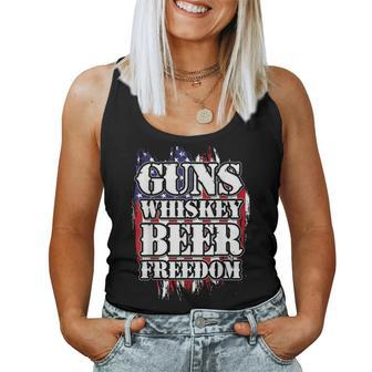 American Flag Guns Whiskey Beer Freedom Women Tank Top - Monsterry