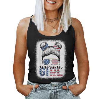 American Girl 4Th Of July Messy Bun Usa Flag American Family Women Tank Top | Seseable UK