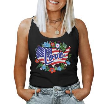 American Pride T Cute Red White Blue Flag And Flowers Women Tank Top - Monsterry UK