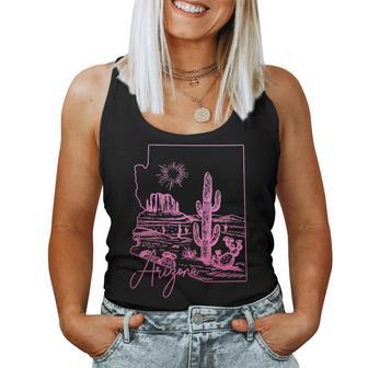 Arizona Az State Map Pride Cactus Pink Vintage Women Tank Top - Seseable