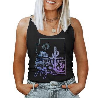 Arizona Az State Map Pride Cactus Vintage Women Tank Top - Seseable