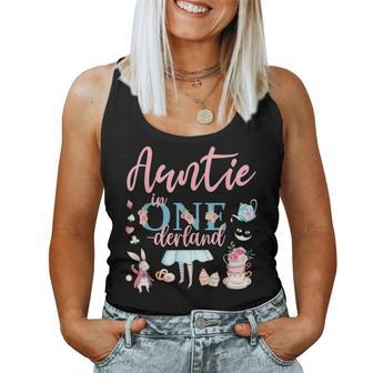 Auntie Of The 1St Birthday Girl Auntie In Onderland Family Women Tank Top - Seseable