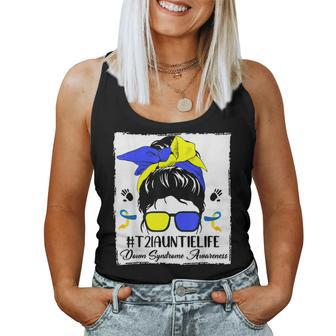 Auntie Proud Down Syndrome Awareness Woman Messy Bun Hair Women Tank Top - Monsterry