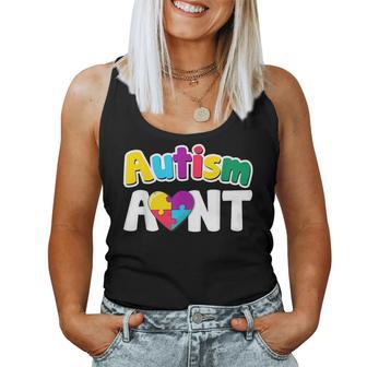 Autism Aunt Awareness Puzzle Pieces Colors Women Tank Top - Monsterry