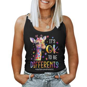 Autism Awareness Cute Giraffe Animal It's Ok To Be Different Women Tank Top - Seseable