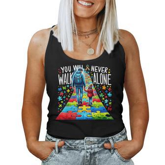 Autism Dad Support Autism Girl You Will Never Walk-Alone Women Tank Top - Monsterry UK
