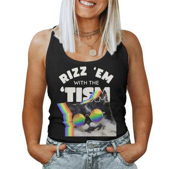 Autism Rizz Em With The Tism Meme Autistic Cat Rainbow Women Tank Top - Seseable