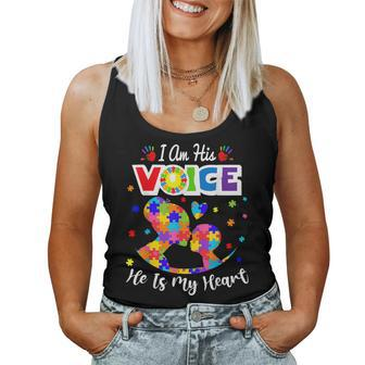 Autism Mom I'm His Voice He Is My Heart Autism Awareness Women Tank Top - Seseable