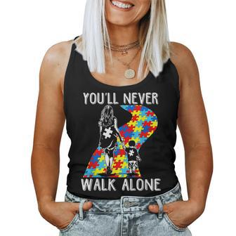 Autism Mom You Will Never Walk-Alone Support Autism Son Women Tank Top - Monsterry AU